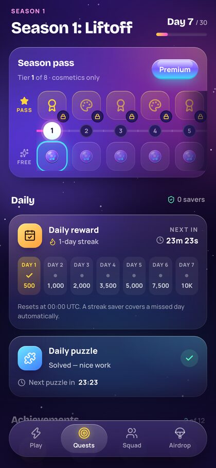 Quests tab in the Mini App